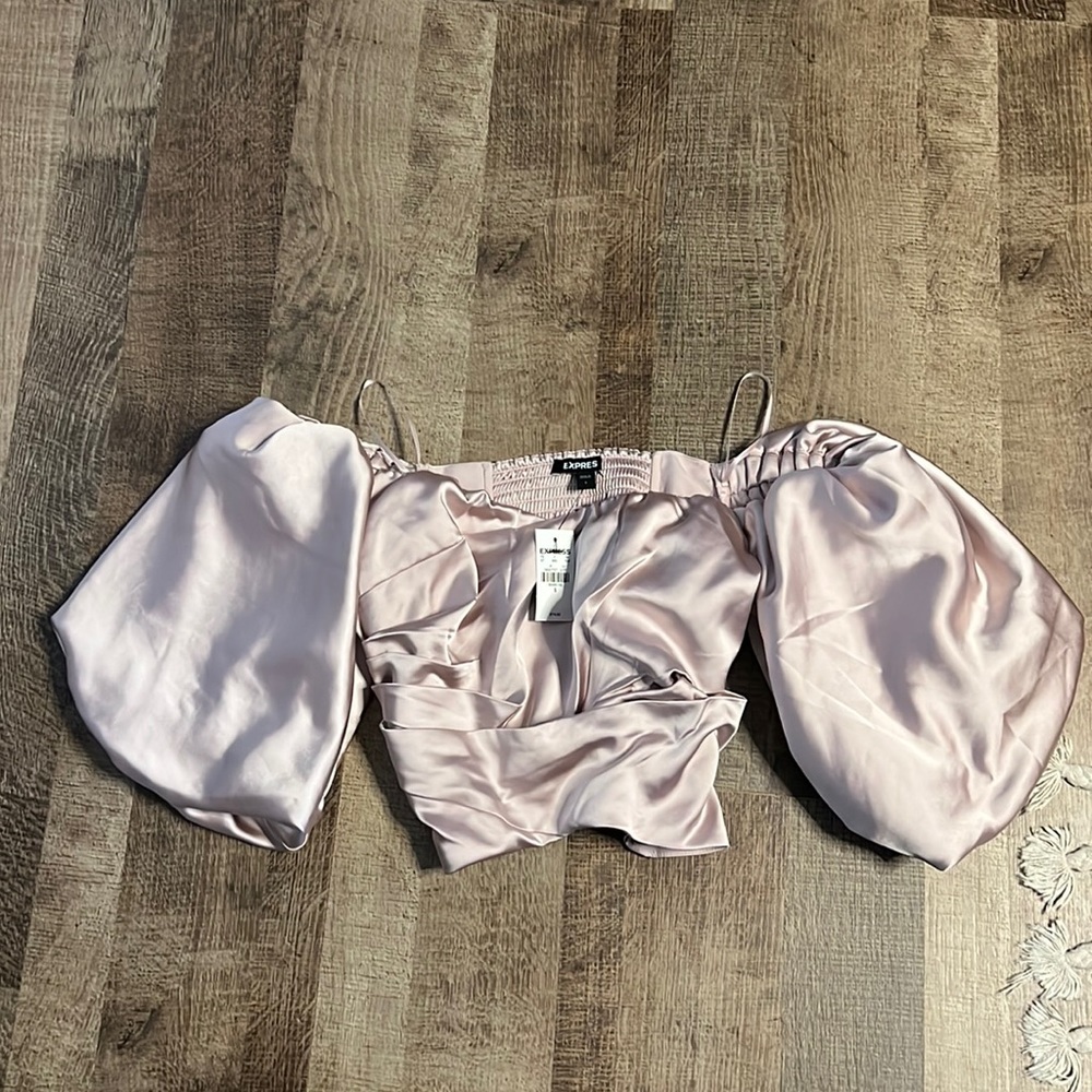 EXPRESS Satin Off-Shoulder Puff Sleeve Top